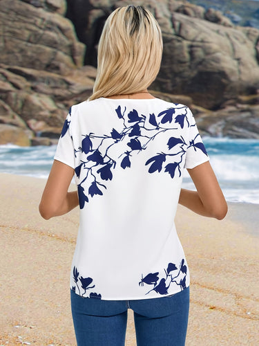 Stilla | Bluse Med Blomsterprint Kortærmet, Rund Halsudskæring, Let Og Sommerlig