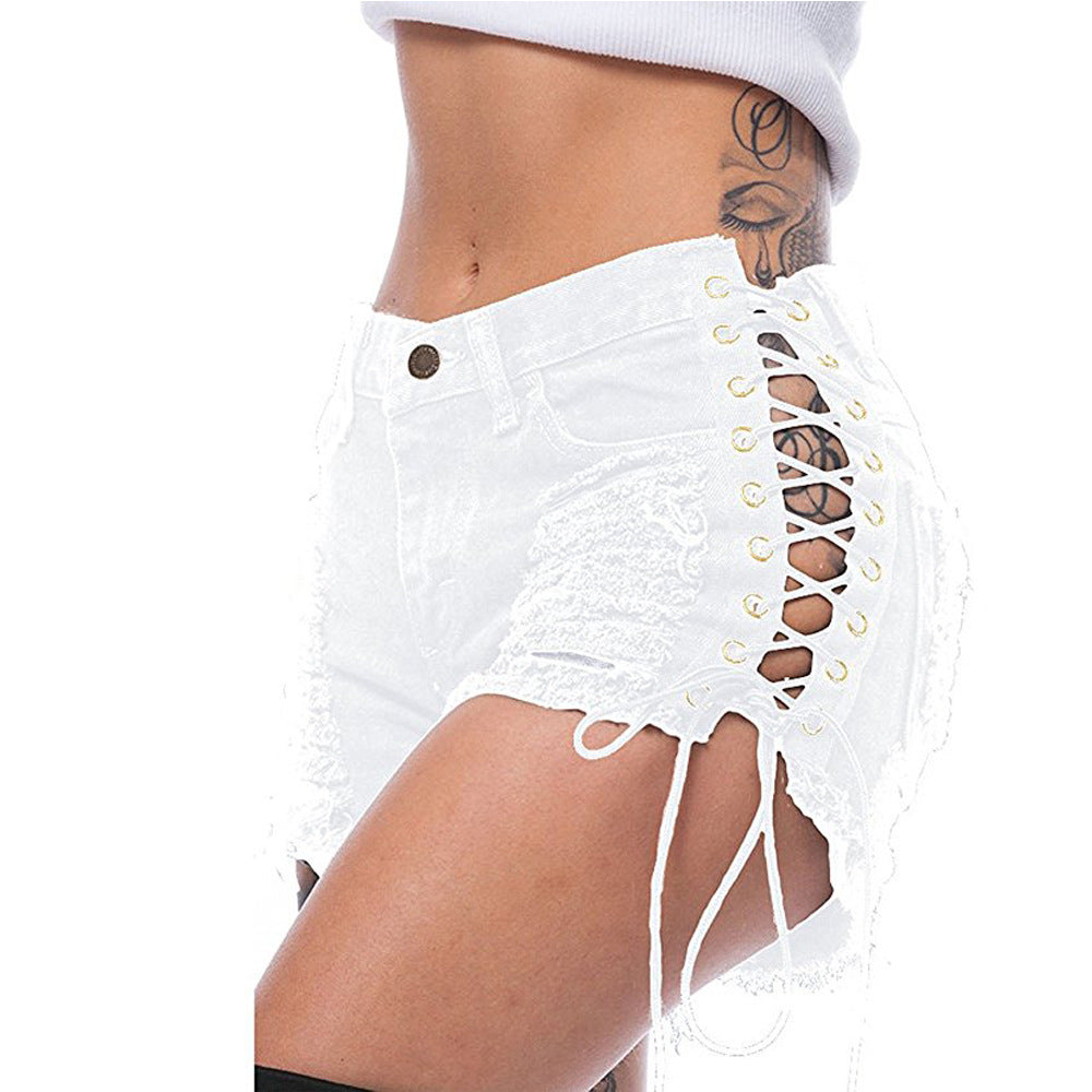 Dame Designer-shorts i used-look med snøring Stilla