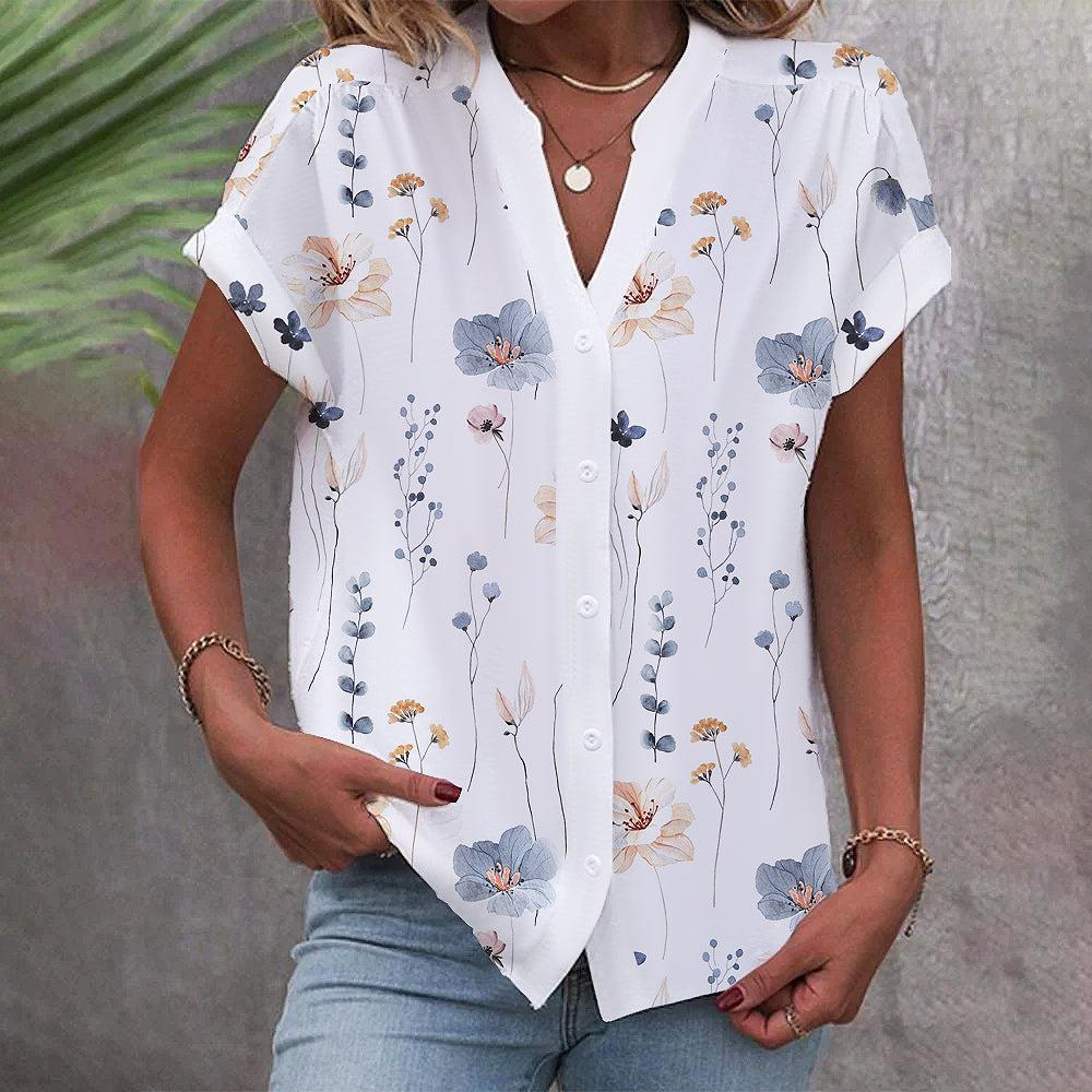 Stilla | Knap-Op Bluse Med Blomster