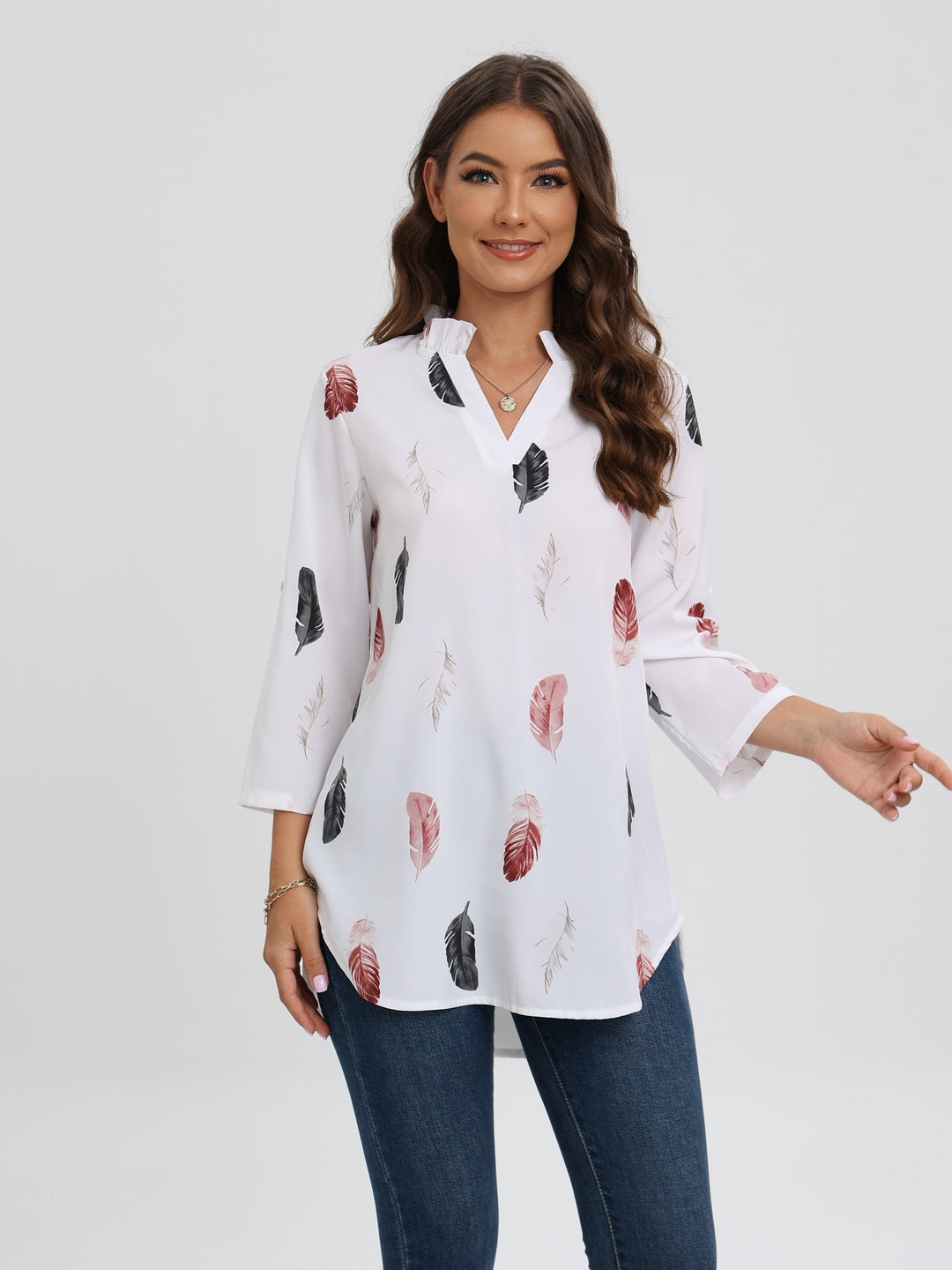 Stilla | Bluse Med Halsudskæring Og Fjerprint