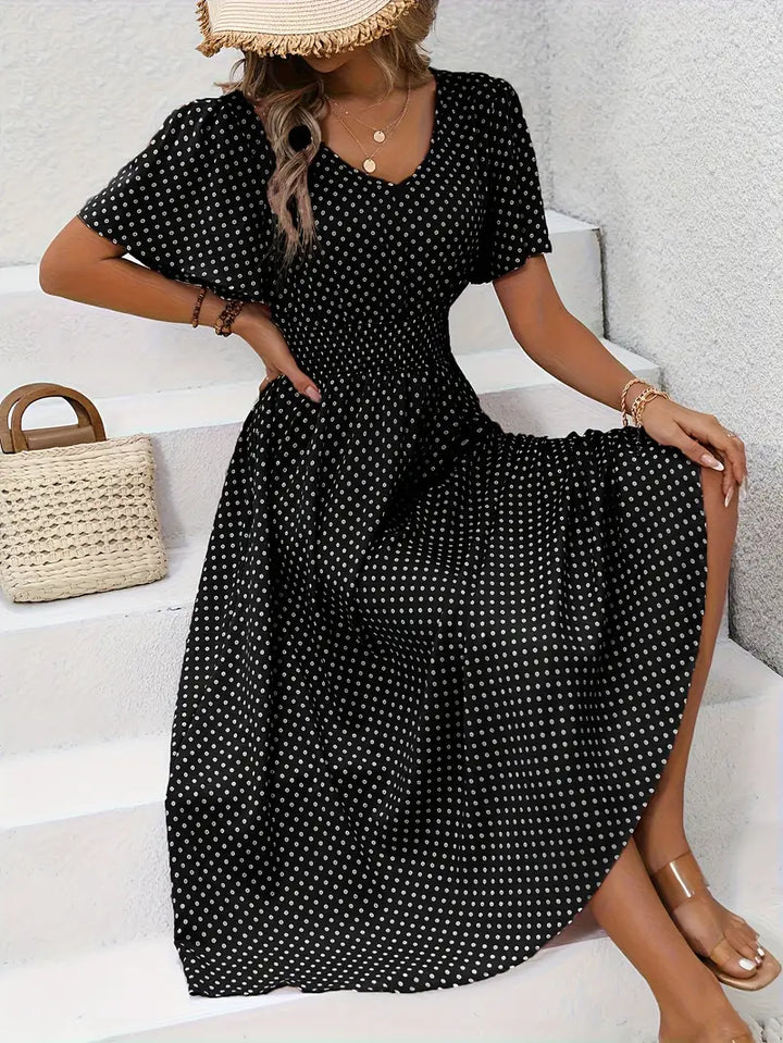 Stilla | Midi Polkadot Kjole Med Spids Udskæring Og Rynkede Ærmer Summer Look