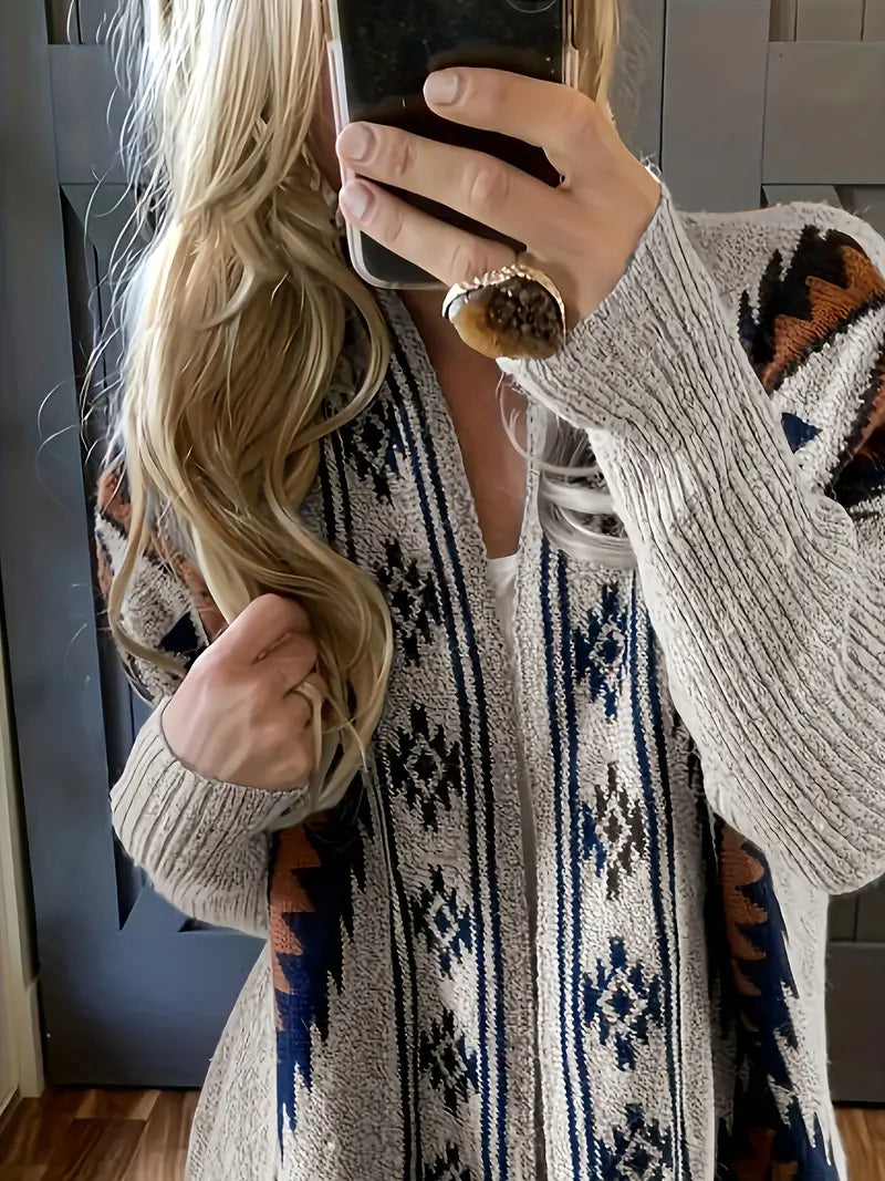Stilla | Damen Cardigan Med Etnisk Tryk