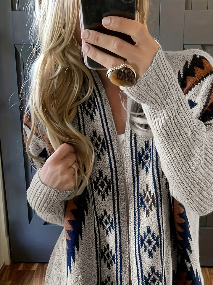 Stilla | Damen Cardigan Med Etnisk Tryk