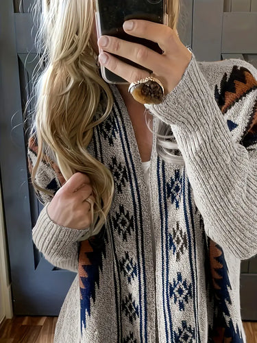 Stilla | Damen Cardigan Med Etnisk Tryk