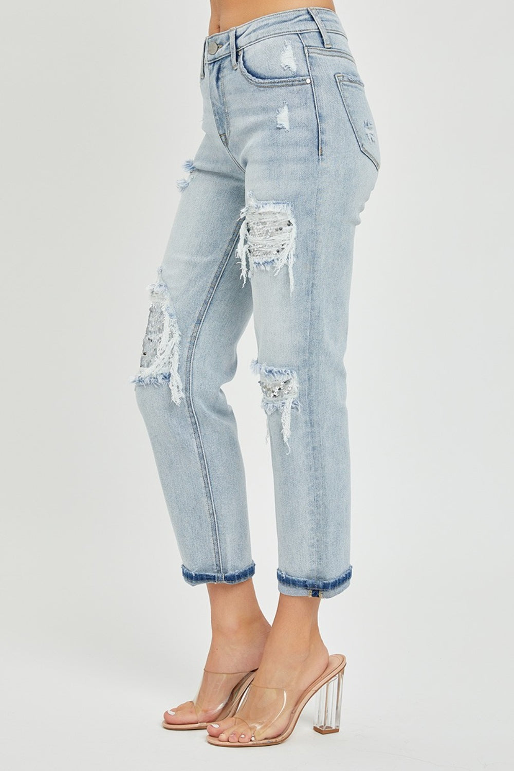 Stilla | Mid-Rise Paillet Patcher Jeans
