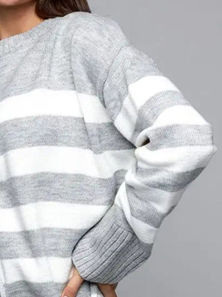 Stilla | Stribet Pullover Med Rund Hals og Slids