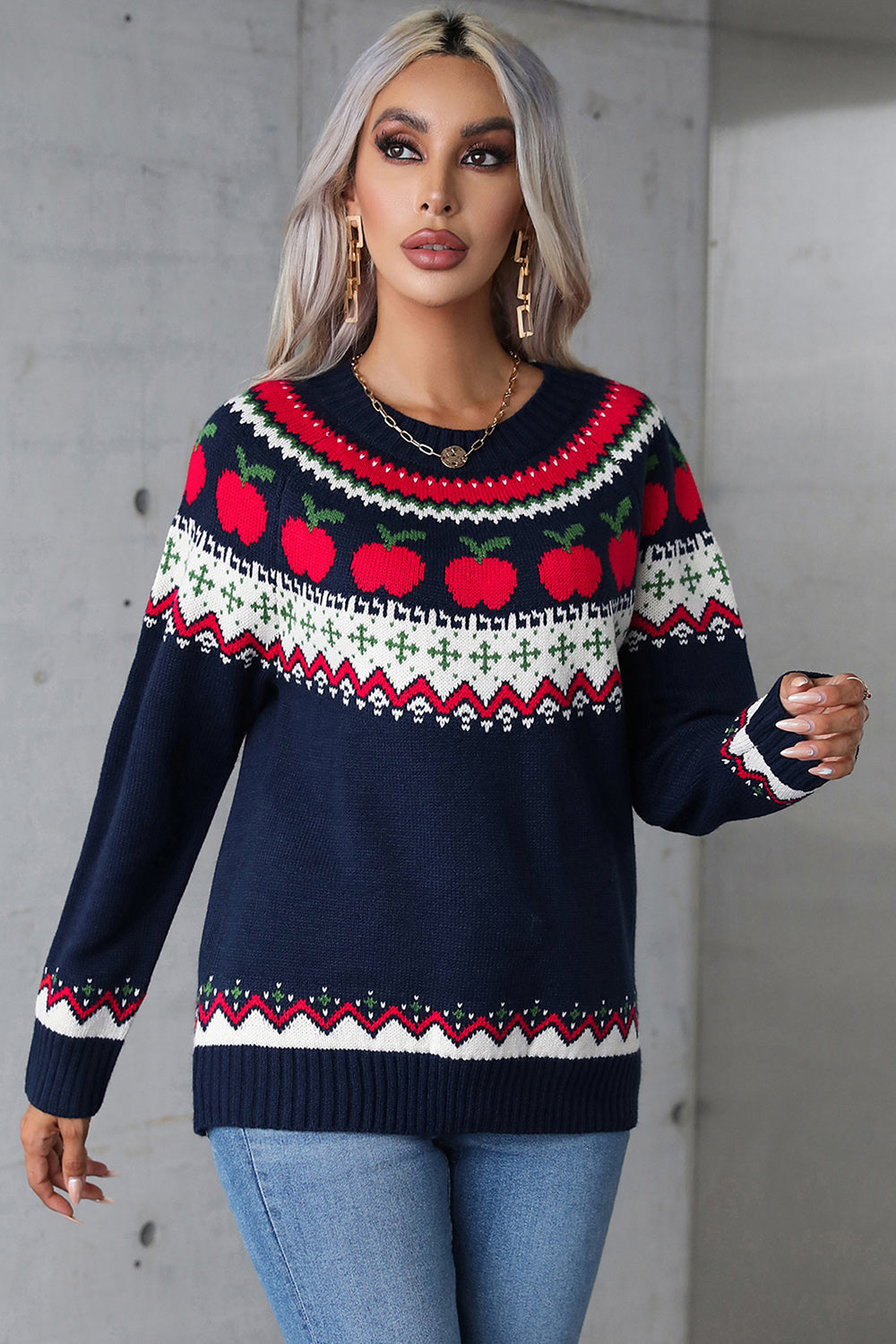 Stilla | Grafisk Sweater Med Lange Ærmer og Rund Halsudskæring