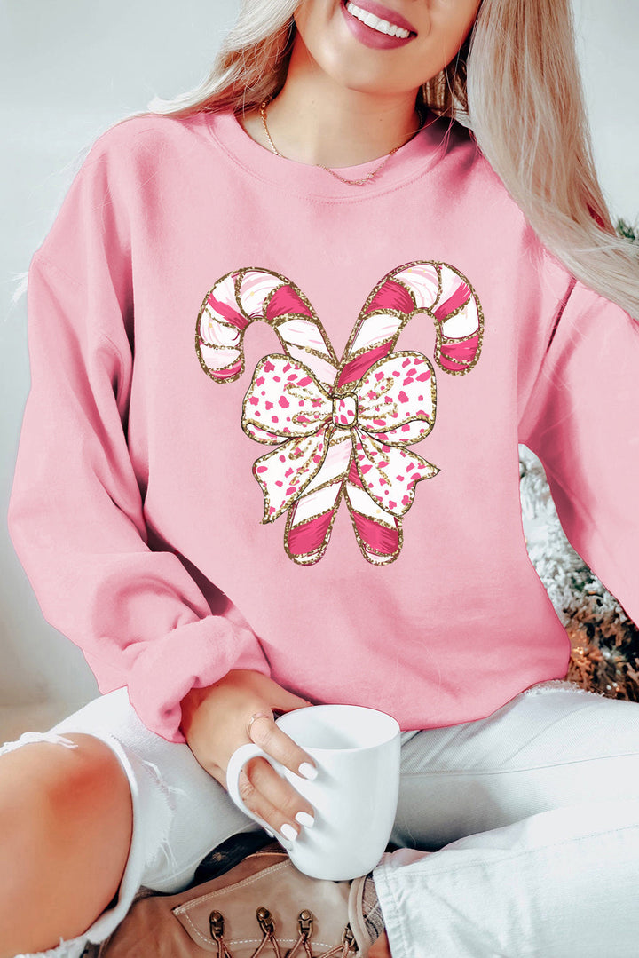 Stilla | Sweatshirt med nedfaldende skuldre og julegrafik samt roser sløjfe