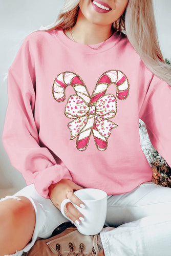 Stilla | Sweatshirt med nedfaldende skuldre og julegrafik samt roser sløjfe