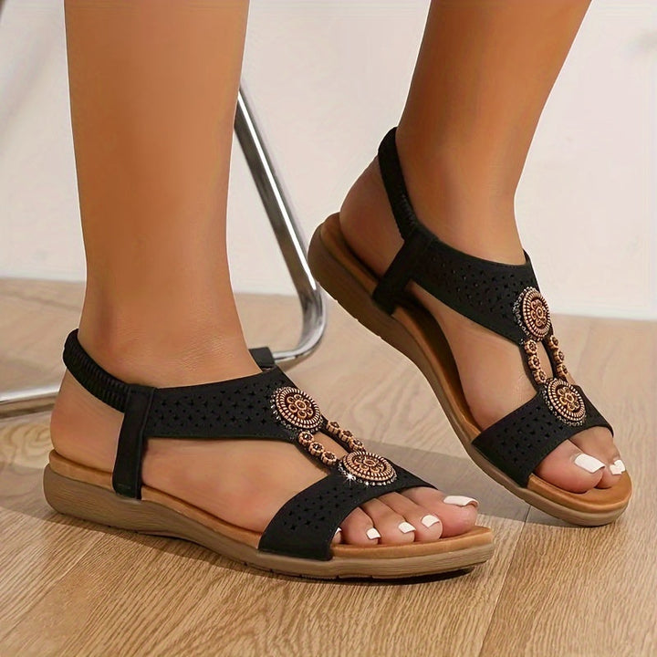 Stilla | Dame Sandaler Med Kilehæl: Boho Stil, Komfortable, Elastisk Rem, Sommer