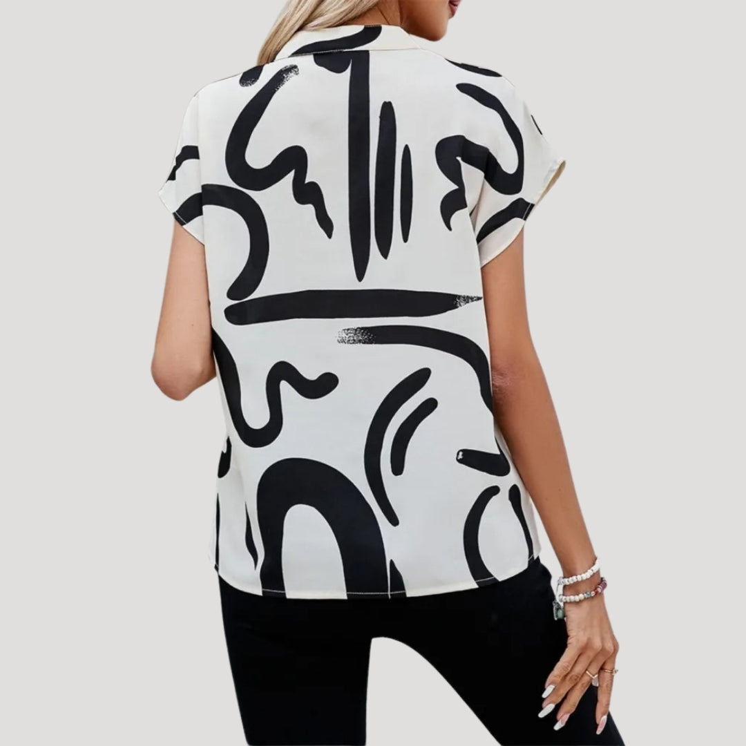 Stilla | Abstrakt Print Kortærmet Bluse