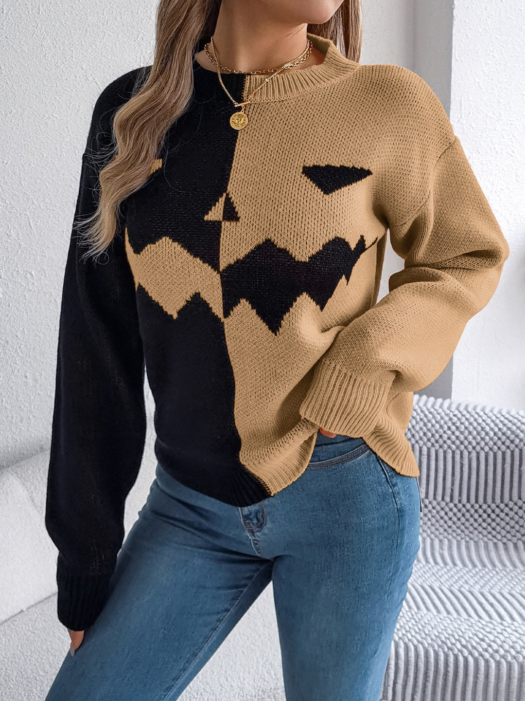 Stilla | Kontrastærmer Pullover med Rundhalset til Trendy Looks