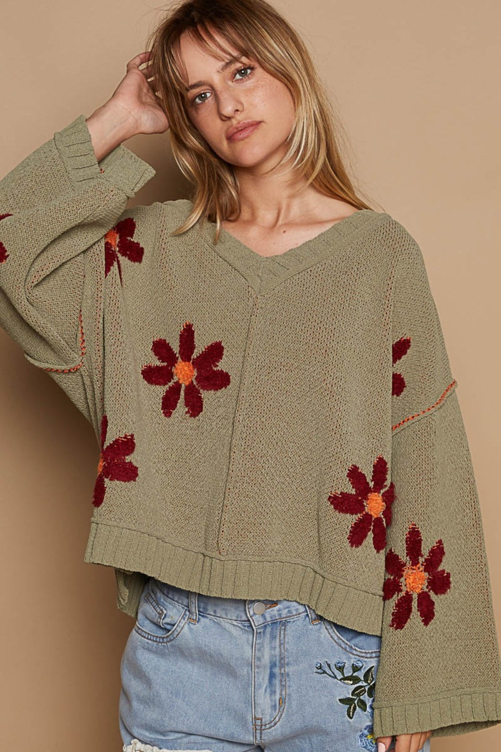 Stilla | V-udskæring Pullover Af Blomstrende Chenille