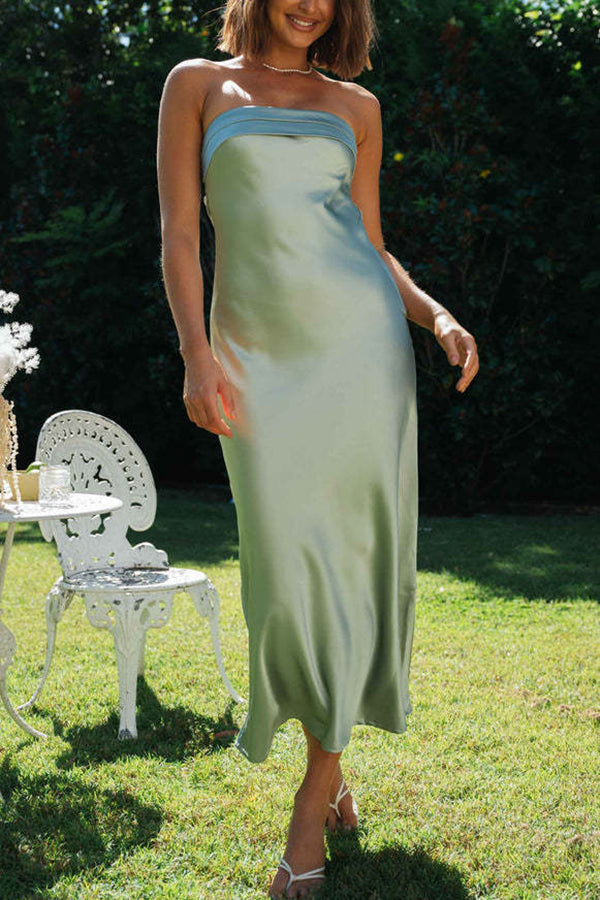 Stilla | Beautiful Mind Strapless Cutout Satin Midi Kjole