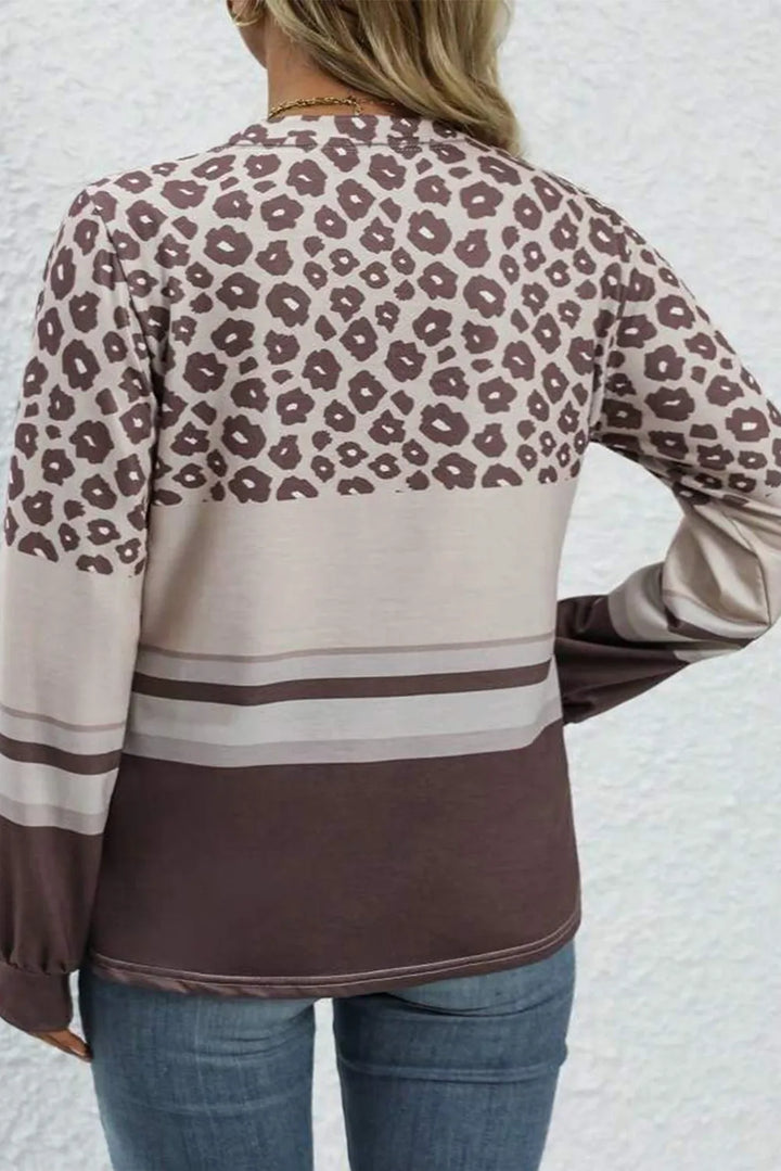 Stilla | Langærmet Leopardtop med Rundhals i Størrelse Plus