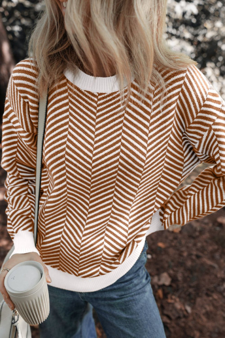 Stilla | Stribet Pullover Med Lange Ærmer og Rund Halsaussnit