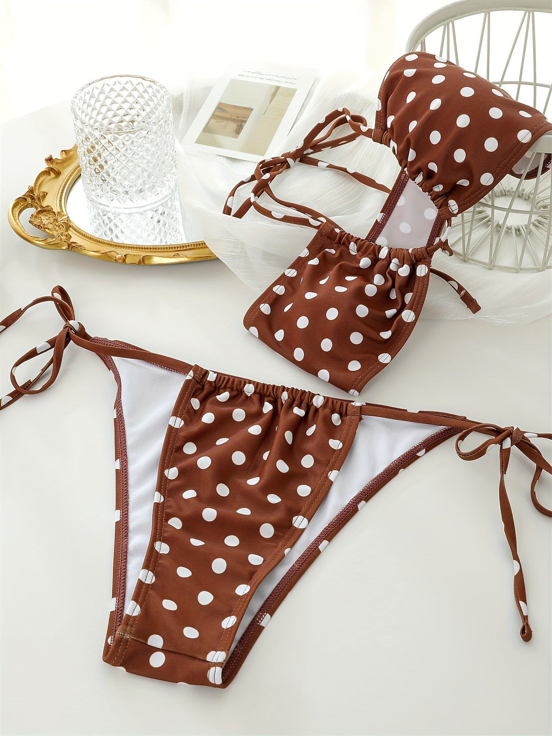 Stilla | Sexet Dames Bikini Sæt Med Prikker 2 Delt Justerbart Halter Bikini Sæt