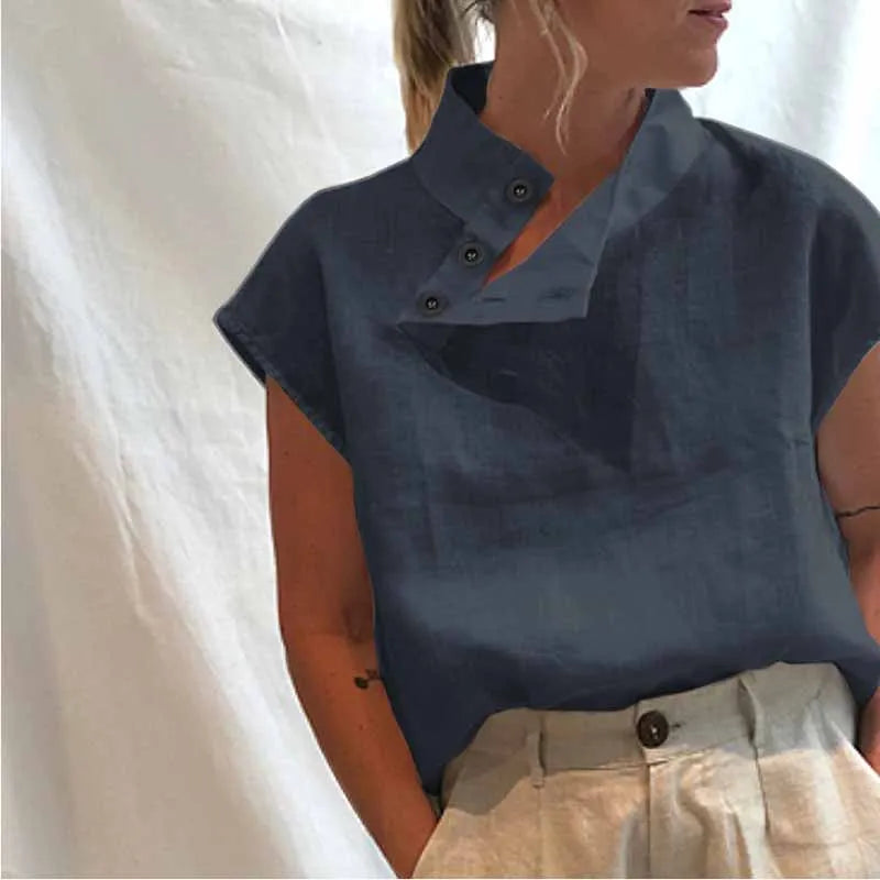 Stilla | Elegant Kortærmet Bluse Af Bomuld Og Linned