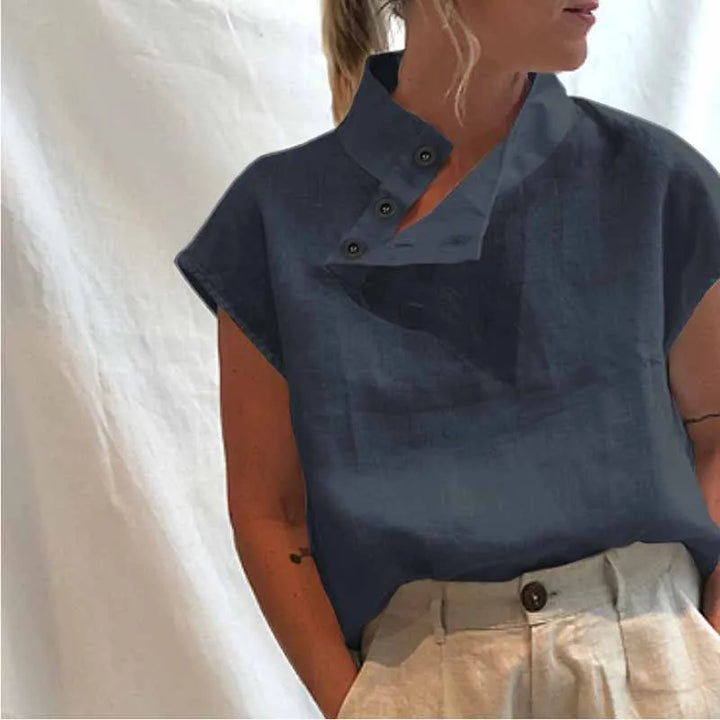 Stilla | Elegant Kortærmet Bluse Af Bomuld Og Linned