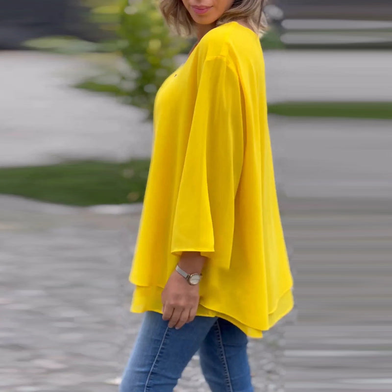 Stilla | V-hals Flydende Lynlåse T-shirt
