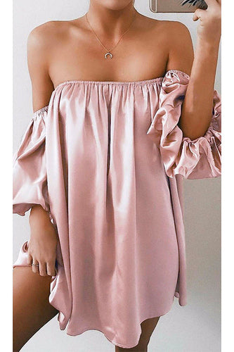Stilla | Off Shoulder Puff Sleeve Solid Mini Kjole