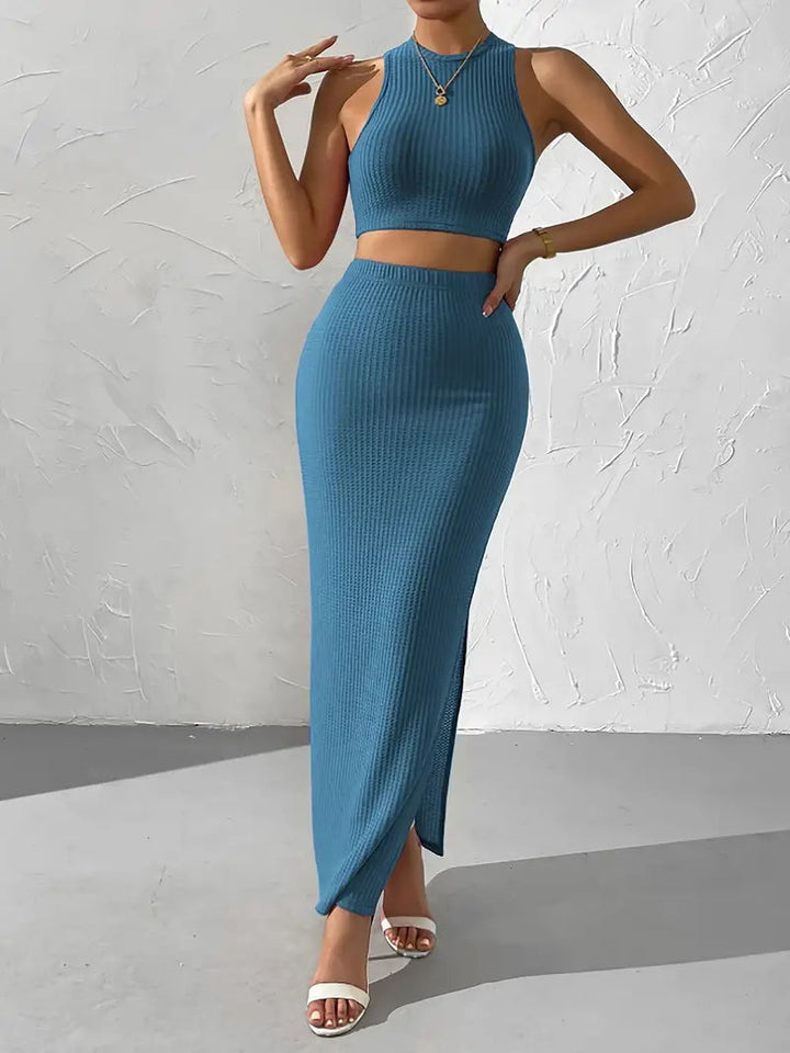 Stilla | Ærmeløs Crop Top Med Maxi Nederdel Strikket Sæt