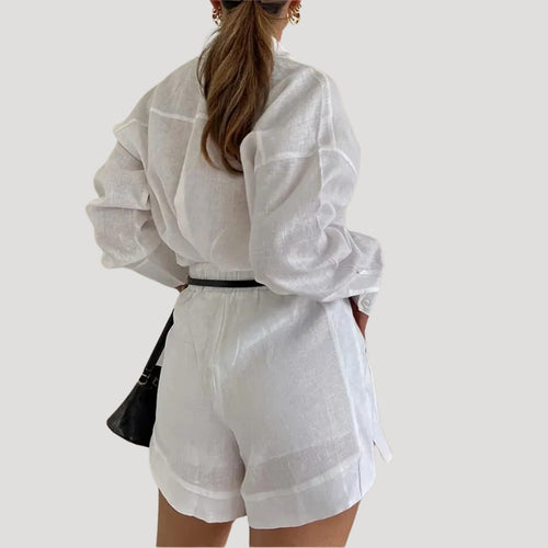 Stilla | Kvinders Linned Co Ord Sæt Afslappet Skjorte Og Shorts