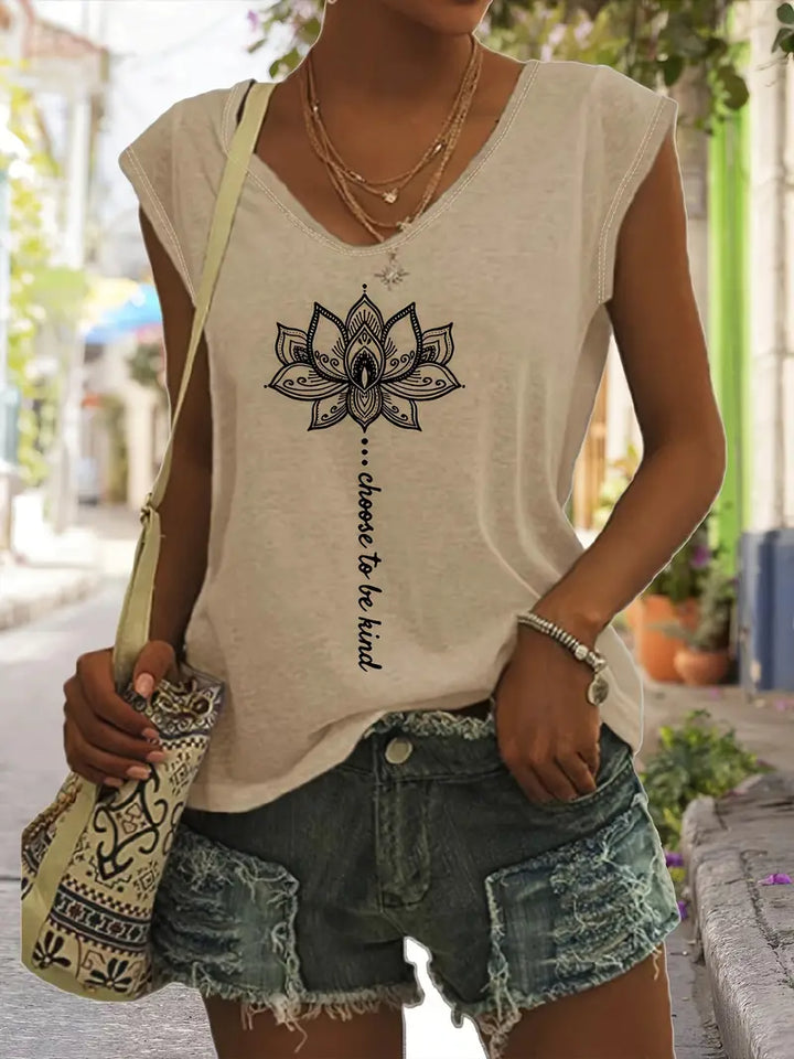 Stilla | Lotustryk V-udskæring Tank Top