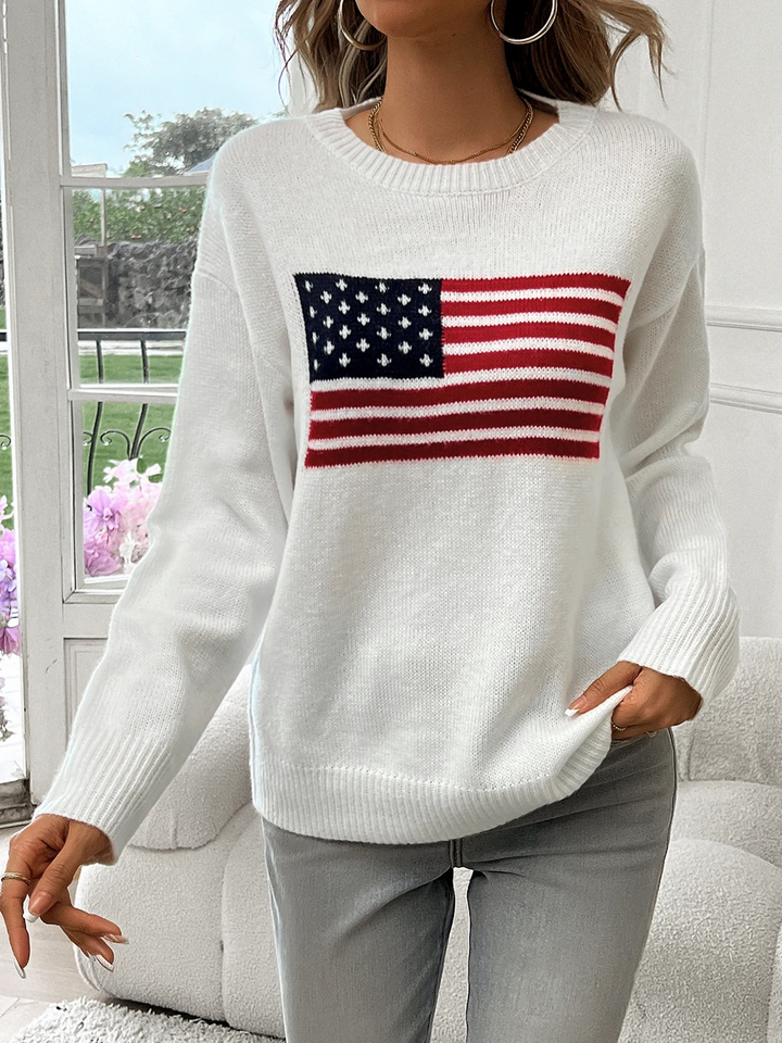 Stilla | Løs Pullover Med Amerikansk Flagermønster Pullover Til Damer