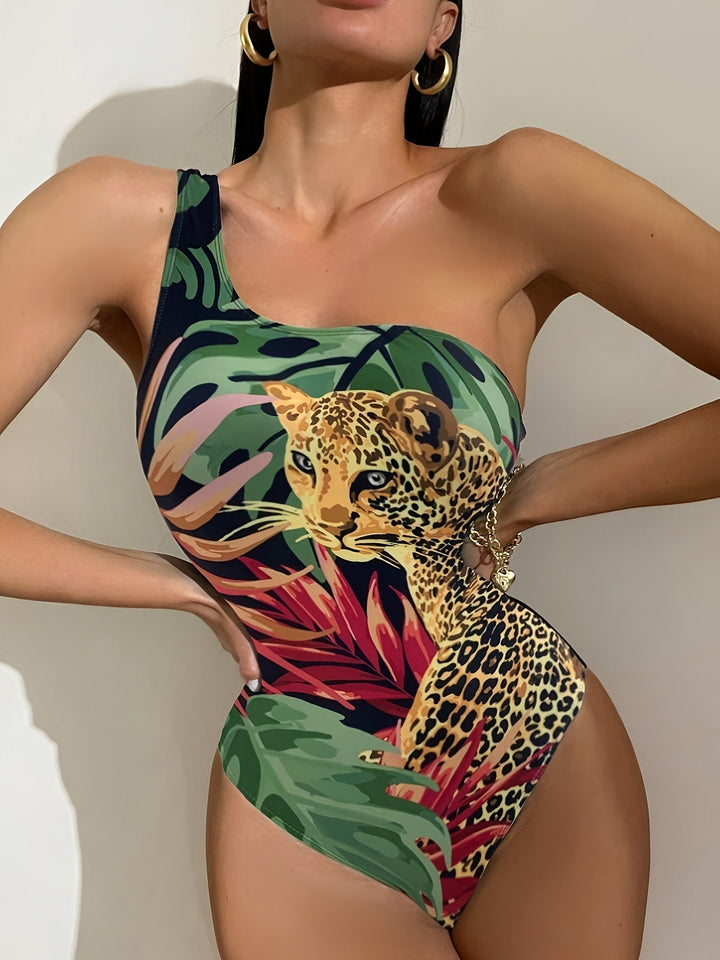 Stilla | Badetøj Leopard Et Delt Med Tropisk Print Og Detaljer På Skuldrene