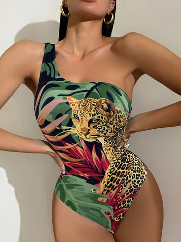 Stilla | Badetøj Leopard Et Delt Med Tropisk Print Og Detaljer På Skuldrene