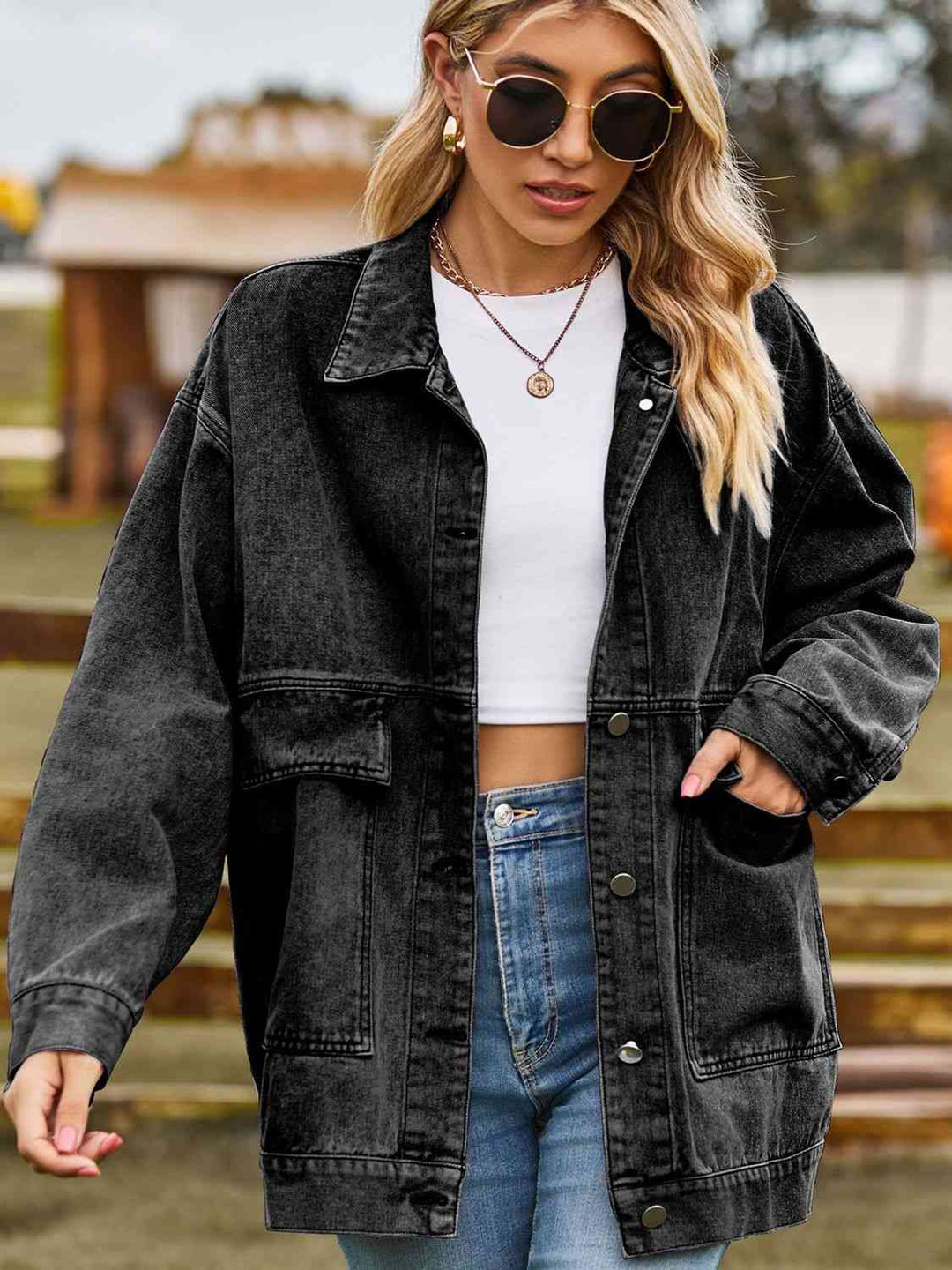 Stilla | Skulder Denim Jakke Med Lommer