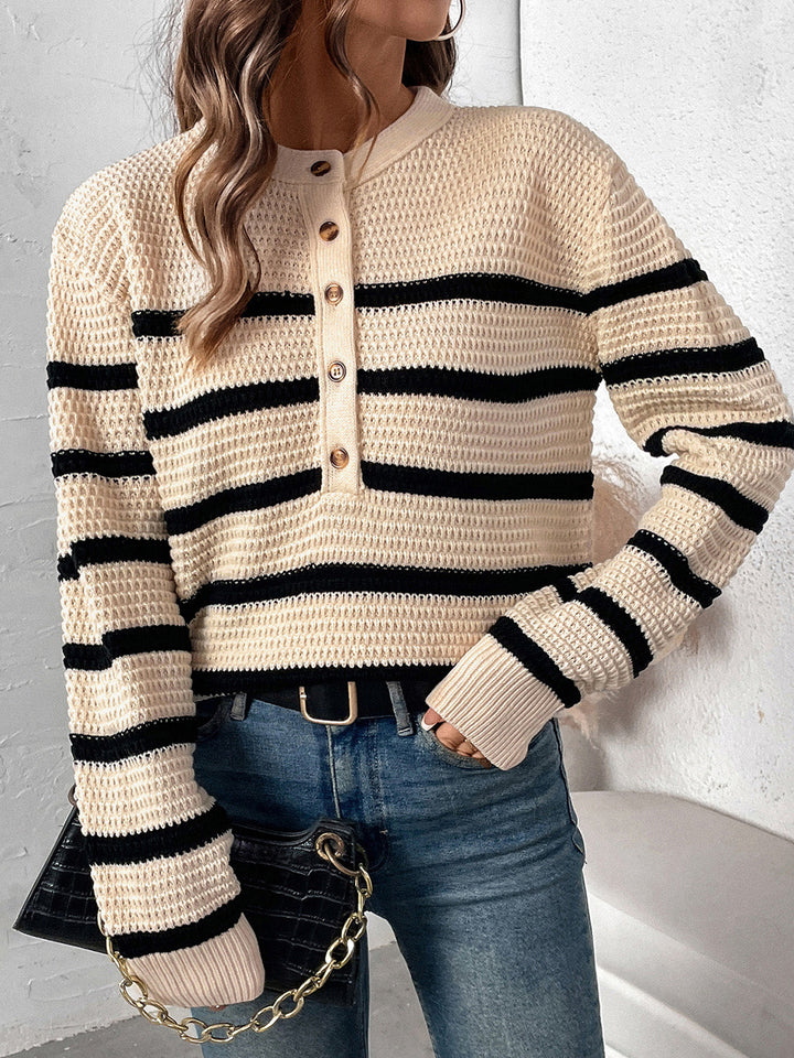 Stilla | Pull Perfee Stribet Med Lange Ærmer og Halve Knapper