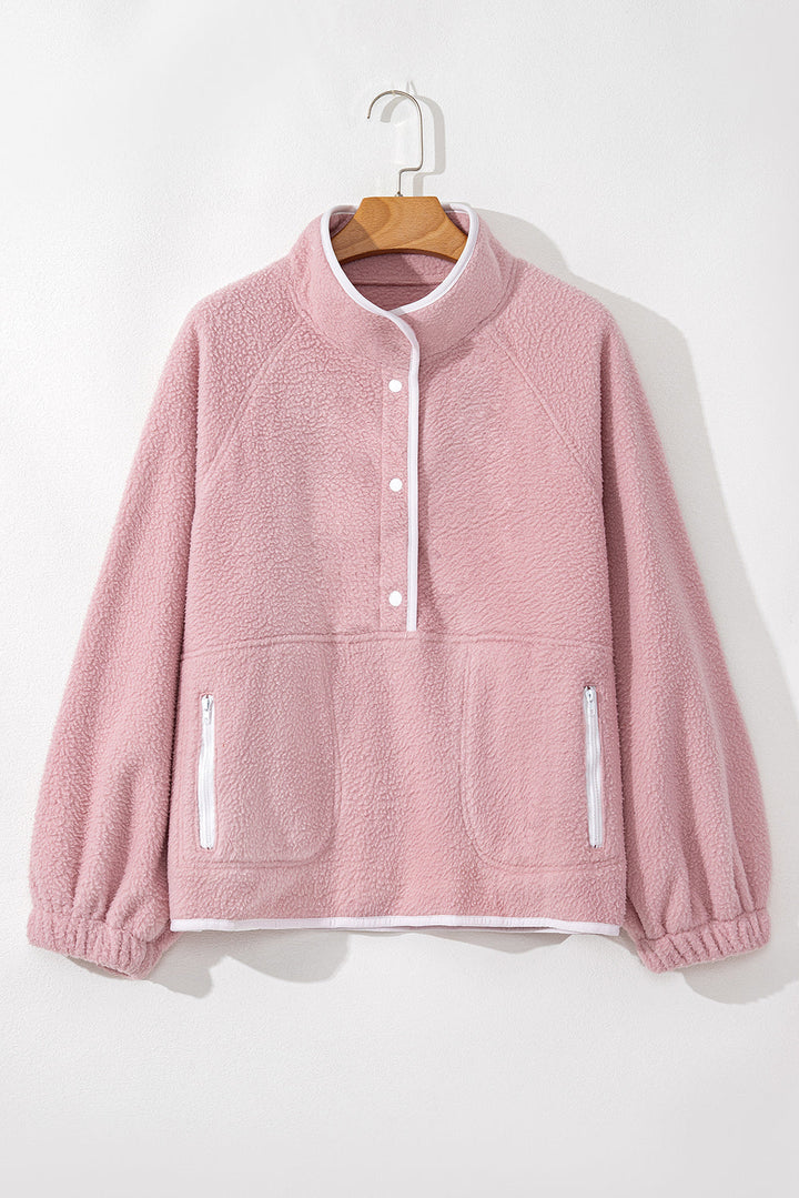 Stilla | Langærmet Sweatjacke Med Trykknaplukning i Mellemlang Længde og Skrå Lommer på Siderne