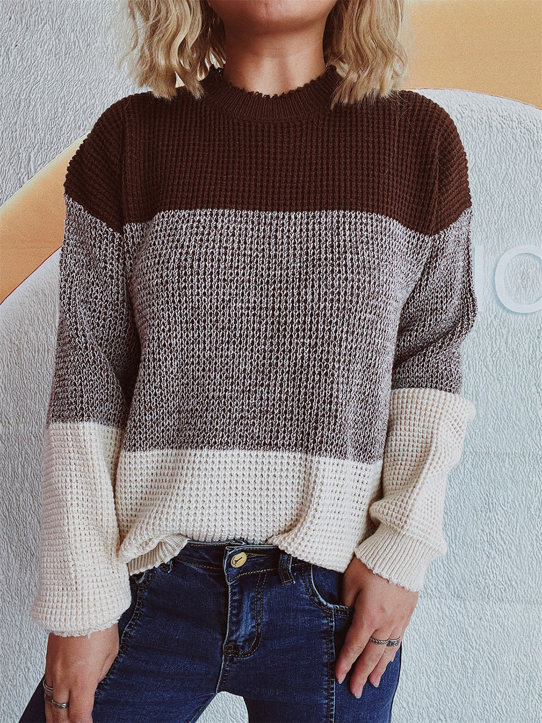 Stilla | Pullover med lange ærmer og farveblok design