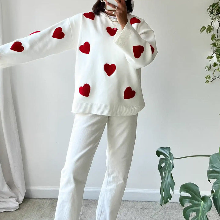 Stilla | Pullover Dame Af Strik Med Broderet Hjerte