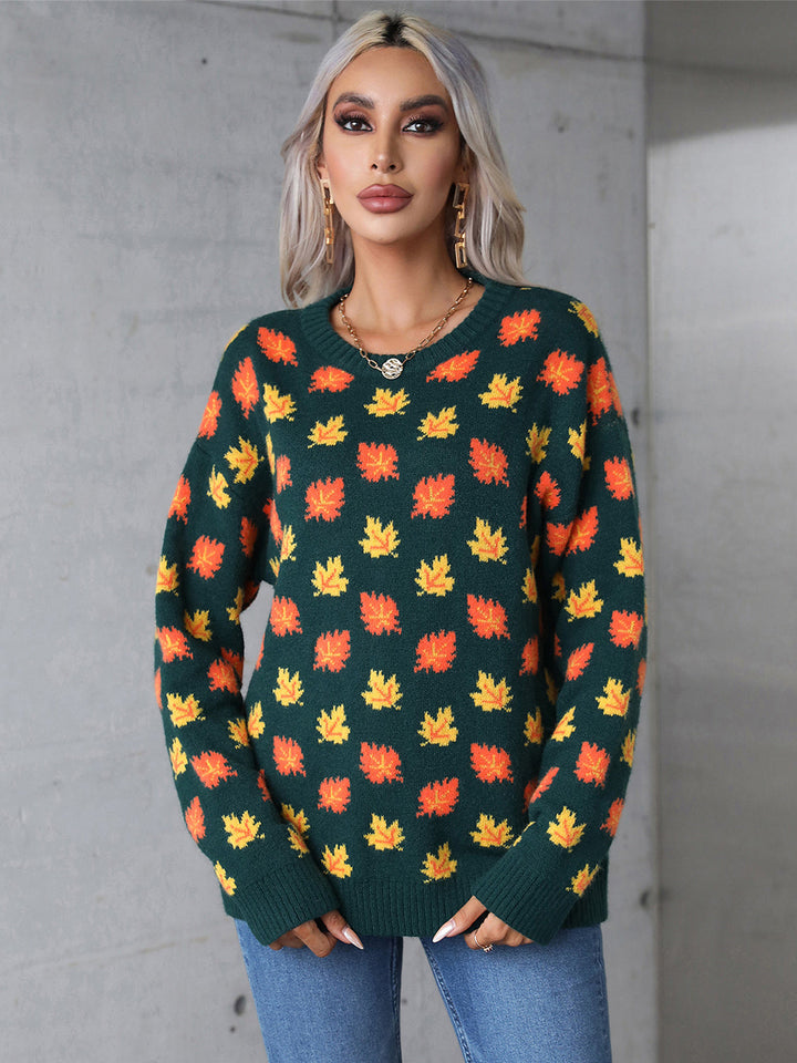 Stilla | Rundhals Pullover med Lange Ærmer og Ahornblad