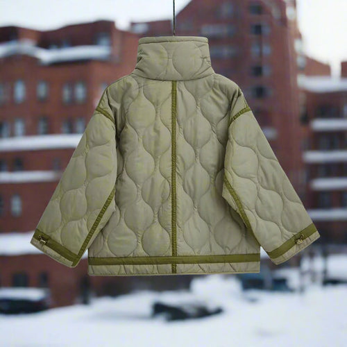 Stilla | Kvinders Hoftelang Bomuldsjakke med Opretstående Krave og Snøre