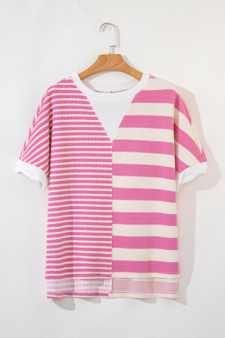 Stilla | Høj-Lav Stribet Rundhalset Kortsleeve T-Shirt