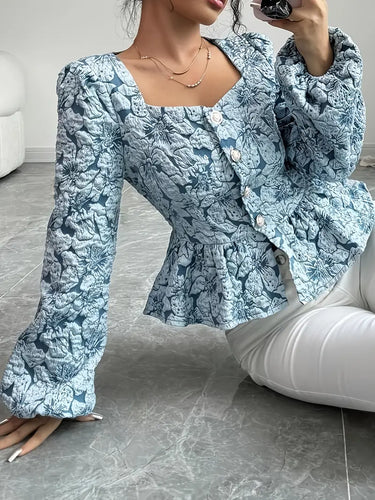 Stilla | Bluse Elegant Med Blomster Mønster Og Pufærmer