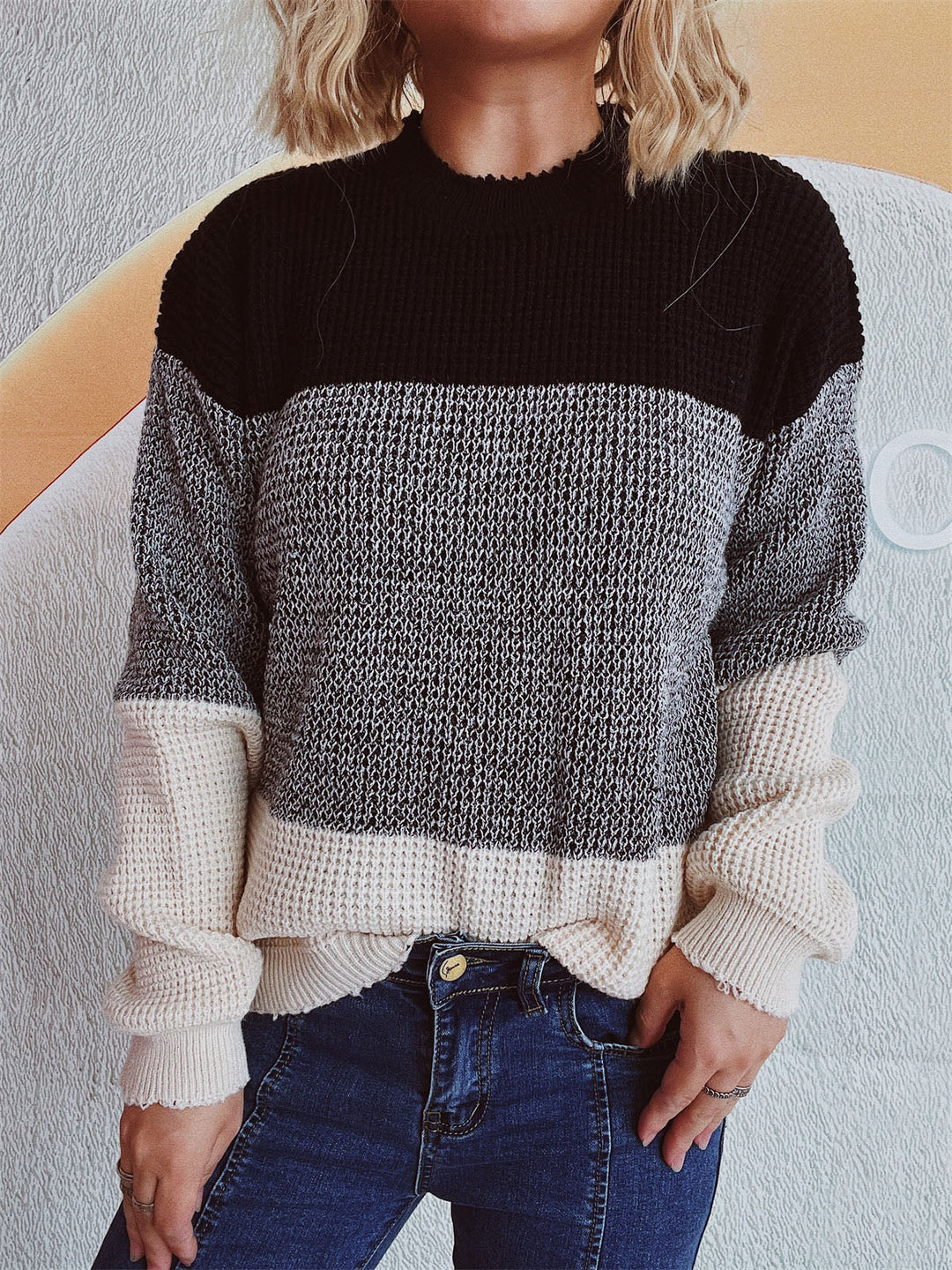 Stilla | Pullover med lange ærmer og farveblok design