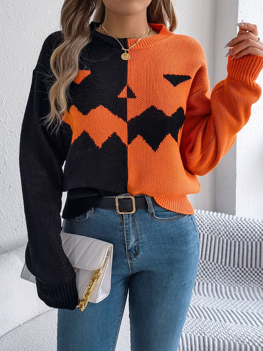 Stilla | Kontrastærmer Pullover med Rundhalset til Trendy Looks