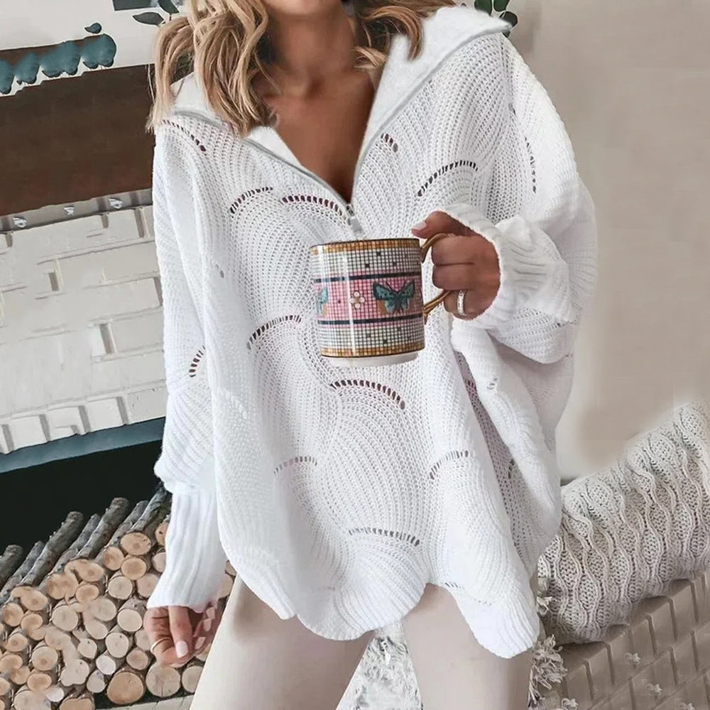 Stilla | Hvid V-udskæring sweater med lynlås