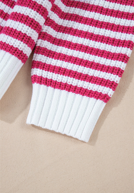 Stilla | Stribet Pullover Med Lange Ærmer og Halv Lynlås og Ståkrave