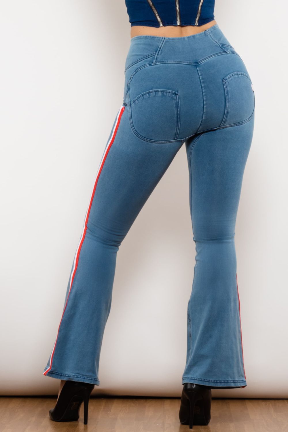 Stilla | Stribet Lynlås Lukning Bootcut Jeans