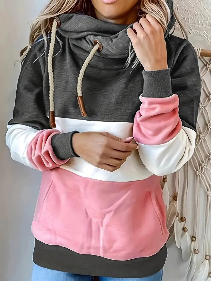 Stilla | Elegant Hættebluse Colorblock Afslappet Med Lange Ærmer