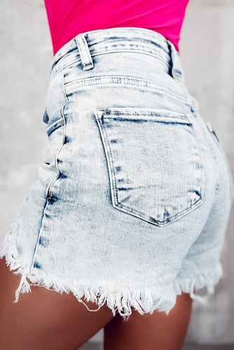 Stilla | Hem Knappede Denim Shorts med Lommer