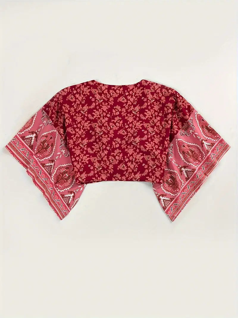 Stilla | Bluse Kort Med Tribal Print Og Knude Front