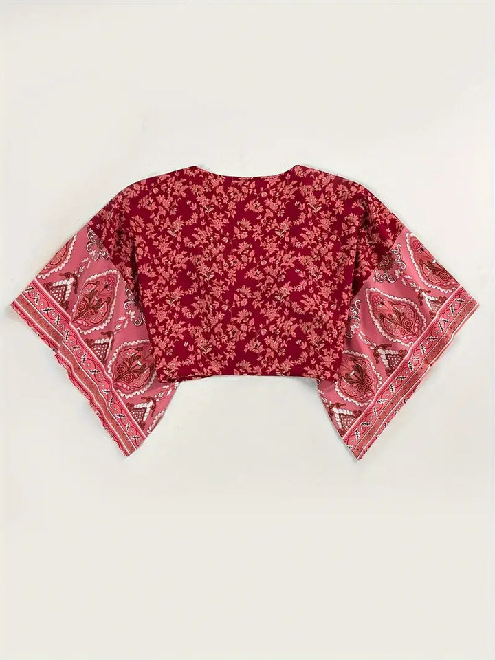 Stilla | Bluse Kort Med Tribal Print Og Knude Front