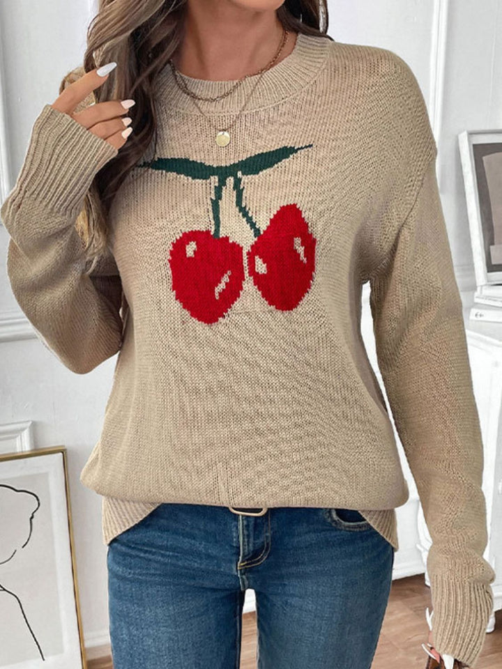 Stilla | Pullover med lange ærmer og rund halsudskæring Perfee Cherry